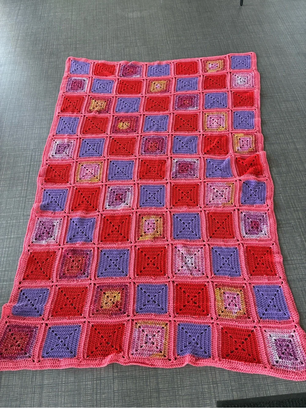 Handmade Crochet Granny Square Blanket - Pink & Purple